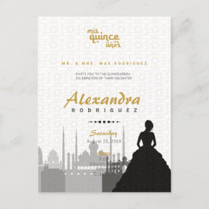 Black & Guld Arabian Quinceañera-fotokort Vykort