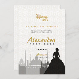 Black & Guld Arabian Quinceañera Photo Inbjudningar