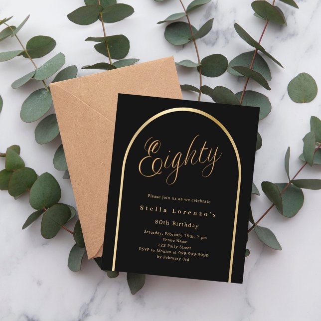 Black guld arch-skript 80-årsinbjudan (Skapare uppladdad)