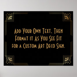 Black Guld Art Deco Anpassningsbar DIY Bröllop Sig Poster