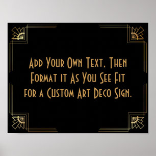 Black Guld Art Deco Anpassningsbar DIY Bröllop Sig Poster