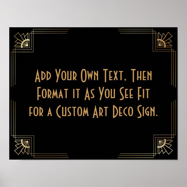 Black Guld Art Deco Anpassningsbar DIY Bröllop Sig Poster (Framsidan)