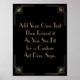 Black Guld Art Deco Anpassningsbar DIY Bröllop Sig Poster