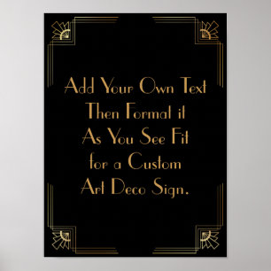Black Guld Art Deco Anpassningsbar DIY Bröllop Sig Poster