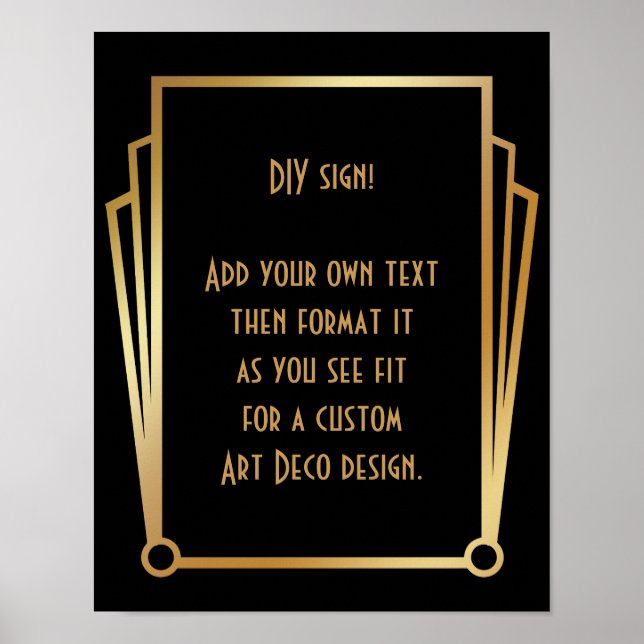 Black Guld Art Deco Anpassningsbar DIY Bröllop Sig Poster (Framsidan)