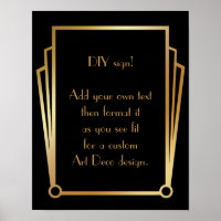 Black Guld Art Deco Anpassningsbar DIY Bröllop Sig