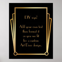 Black Guld Art Deco Anpassningsbar DIY Bröllop Sig Poster