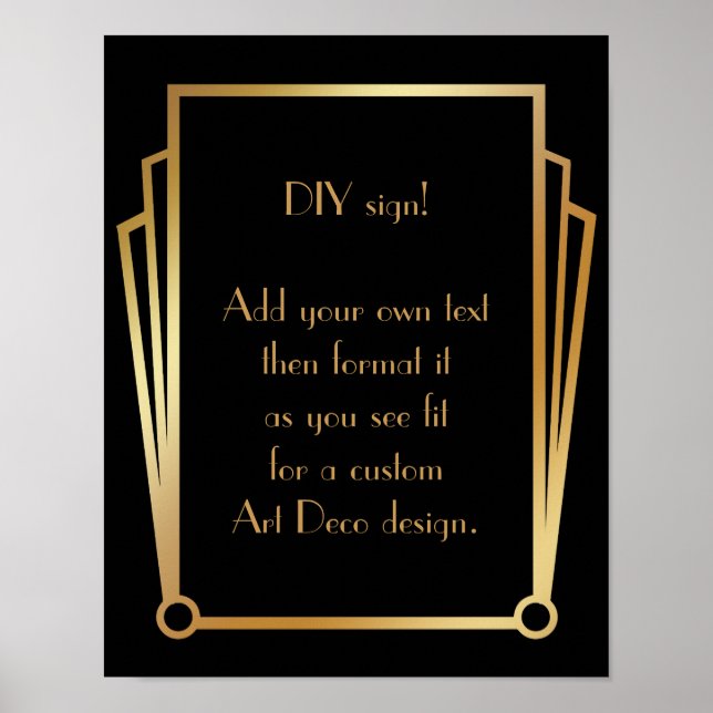 Black Guld Art Deco Anpassningsbar DIY Bröllop Sig Poster (Framsidan)