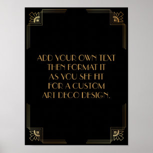 Black Guld Art Deco Anpassningsbar DIY Bröllop Sig Poster
