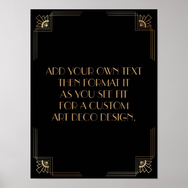 Black Guld Art Deco Anpassningsbar DIY Bröllop Sig Poster (Framsidan)
