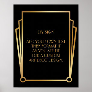 Black Guld Art Deco Anpassningsbar DIY Bröllop Sig Poster