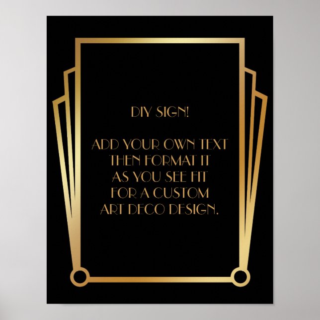 Black Guld Art Deco Anpassningsbar DIY Bröllop Sig Poster (Framsidan)