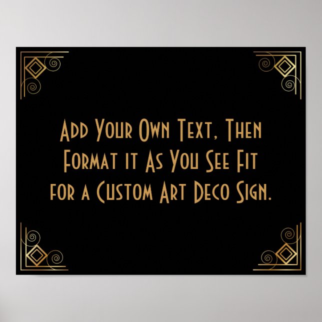 Black Guld Art Deco Anpassningsbar DIY Bröllop Sig Poster (Framsidan)