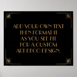 Black Guld Art Deco Anpassningsbar DIY Bröllop Sig Poster