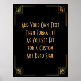 Black Guld Art Deco Anpassningsbar DIY Bröllop Sig Poster