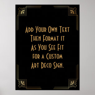 Black Guld Art Deco Anpassningsbar DIY Bröllop Sig Poster