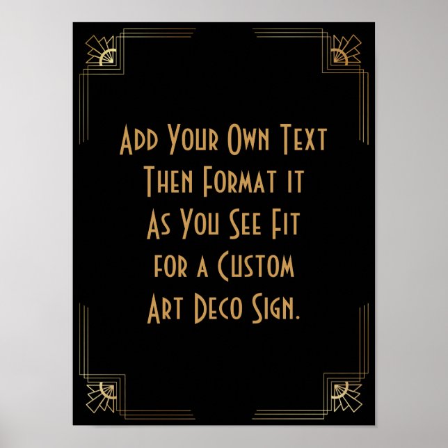 Black Guld Art Deco Anpassningsbar DIY Bröllop Sig Poster (Framsidan)