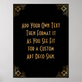 Black Guld Art Deco Anpassningsbar DIY Bröllop Sig Poster