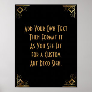 Black Guld Art Deco Anpassningsbar DIY Bröllop Sig Poster