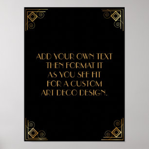 Black Guld Art Deco Anpassningsbar DIY Bröllop Sig Poster
