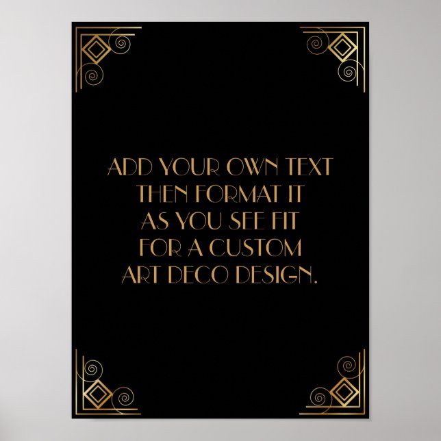 Black Guld Art Deco Anpassningsbar DIY Bröllop Sig Poster (Framsidan)