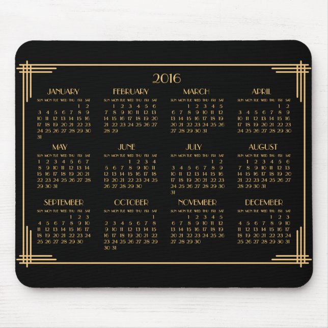 Black Guld Art Deco Calendar 2016 Mouse Pad Musmatta (Framsidan)