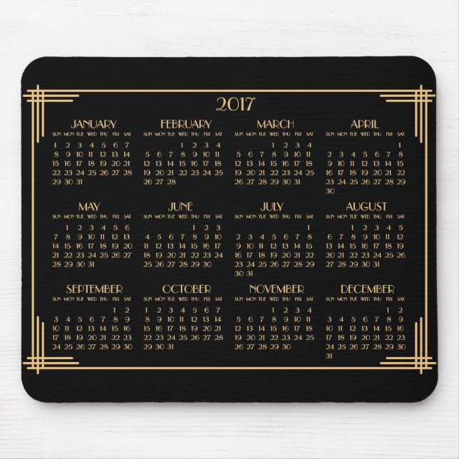 Black Guld Art Deco Calendar 2017 Mouse Pad Musmatta (Framsidan)