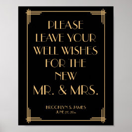 Black Guld Art Deco Gatsby Guestbook Sign 8x10 Poster