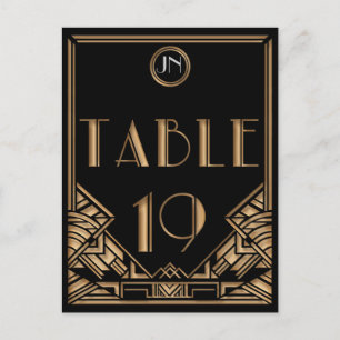 Black Guld Art Deco Gatsby Stil Bordsnummer 19