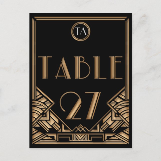 Black Guld Art Deco Gatsby Stil Bordsnummer 27 (Framsida)