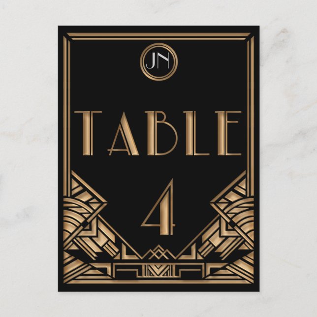 Black Guld Art Deco Gatsby Stil Bordsnummer 4 (Framsida)