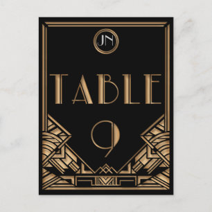 Black Guld Art Deco Gatsby Stil Bordsnummer 9