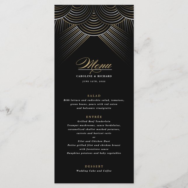 Black Guld Art Deco String Ljus Flat Menu Meny (Framsida)