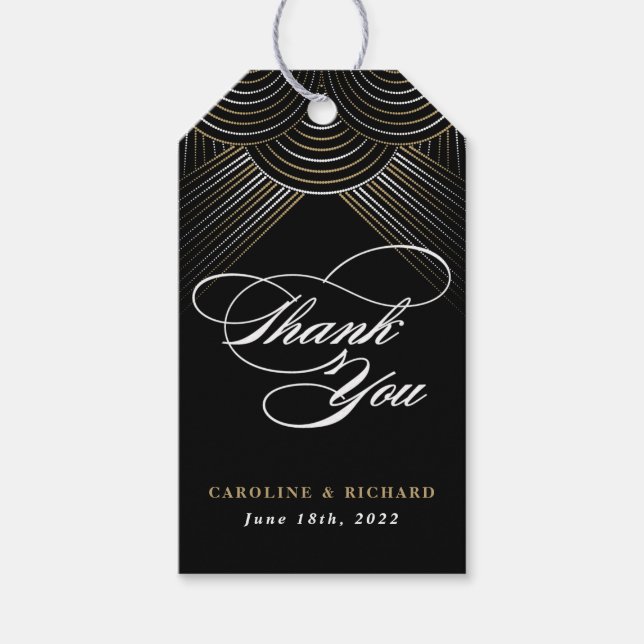 Black Guld Art Deco String Ljus Tack Märkre Presentetikett (Framsidan)