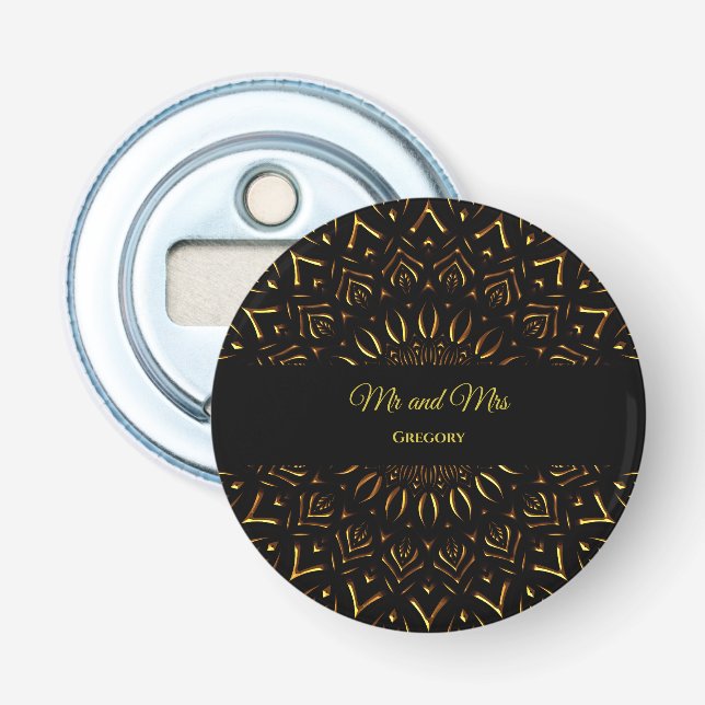 Black guld art deco traditionell lyxmanala flasköppnare (Framsidan)