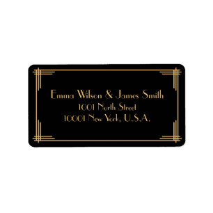Black Guld Art Deco Underbara Gatsby-Adressetikett Adressetikett