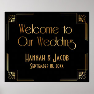 Black Guld Art Deco Välkommen till vårt Bröllop-te Poster