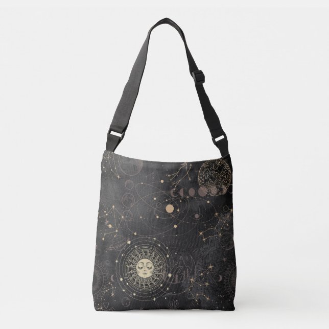 Black Guld Astrological Mönster Axelväska (Framsida)