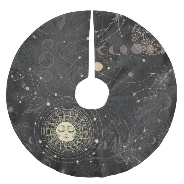 Black Guld Astrological Mönster Julgransmatta Borstad Polyester (Framsidan)