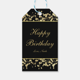 Black & Guld Babys Blommigt Märkre för utandning Presentetikett