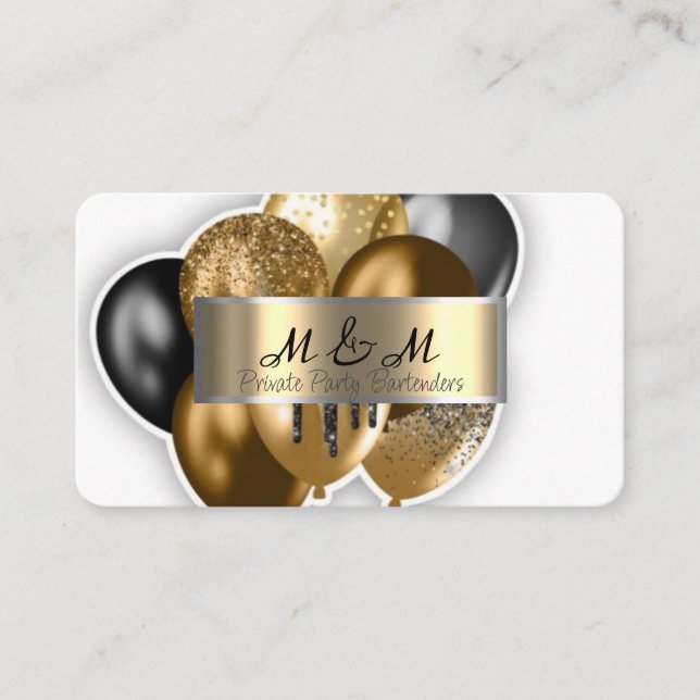 Black Guld Balloons White Real Gold Foil Visitkort (Framsida)