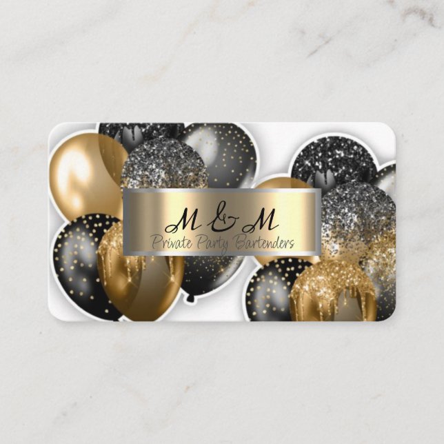 Black Guld Balloons White Real Gold Foil Visitkort (Framsida)