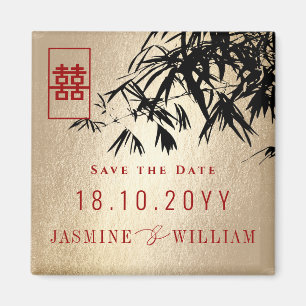Black & Guld Bamboo Löv Chinese Save Date Magnet