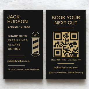 Black Guld Barbershop Barber Haircut QR-kod Visitkort