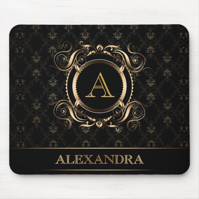 Black & Guld Baroque Ram Design-Monogram Musmatta (Framsidan)