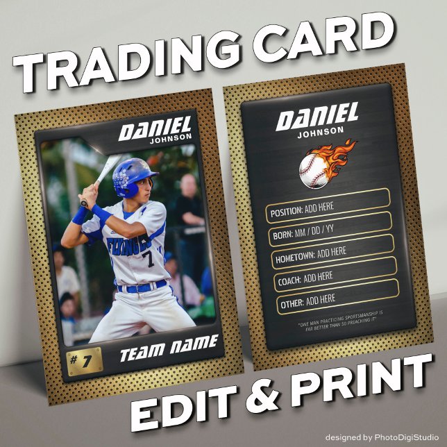 Black Guld basket Trafikkort, Baseball Player (Gold Baseball Trading Card, Custom Trading Card for Baseball Player and Teams)
