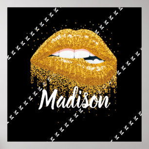 Black Guld Beauty Läppar Gift Anpassningsbar Perso Poster
