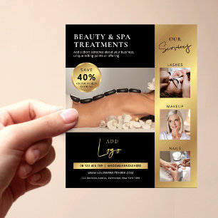 Black & Guld Beauty Salon Spa Logotyp Marknadsföri Flygblad