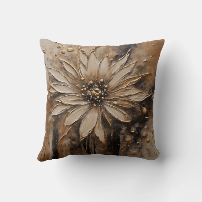 Black Guld Beige Blommigt Kudde (Baksida)