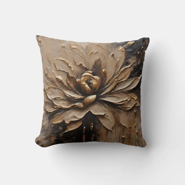 Black Guld Beige Brown Abstrakt Kudde (Framsida)
